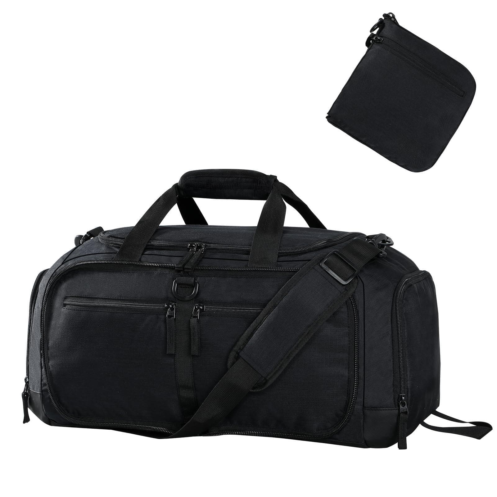 Paradigms Interiors - Foldable Duffle Bag With Shoe Compartment Travel Duffel Bags For Men Women Packable Overnight Camping Gym W - Black