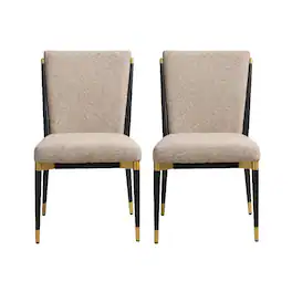 Loheer - Modern Armless Dining Chairs Set of 2 Upholstered Iron Frame - Beige