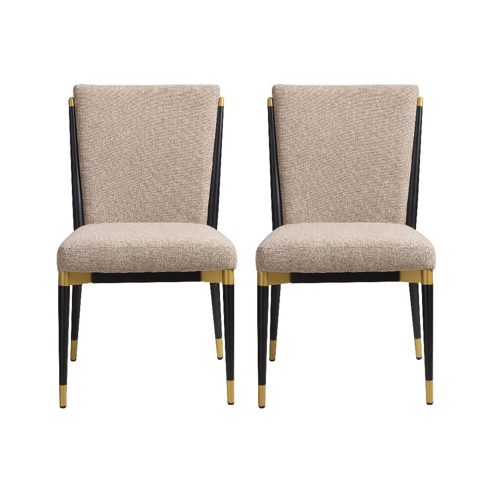 Front. Loheer - Loheer Modern Armless Dining Chairs Set of 2 Upholstered Iron Frame - Beige.