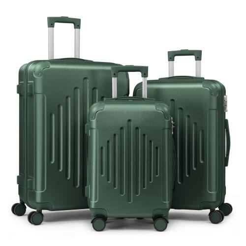 FCH 3-Piece ABS Hard Shell Luggage Set With TSA Lock - 20", 24", 28" Sizes (Green)