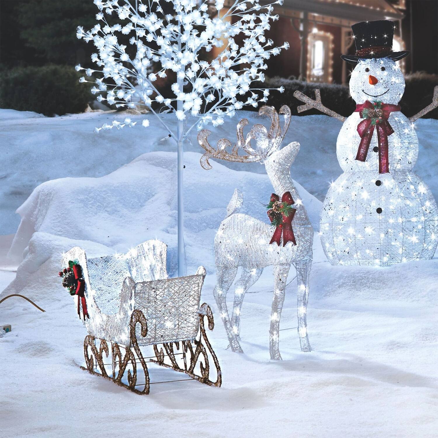 Alt View 4. NOMA - NOMA Reindeer and Sleigh Christmas Display Pre-Lit LED Outdoor Lawn Decoration - White.
