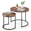 Front. Costway - Nesting Coffee Table Set of 2 for Balcony Living Room Modern Round Side Tables Rustic Brown - Rustic Brown.