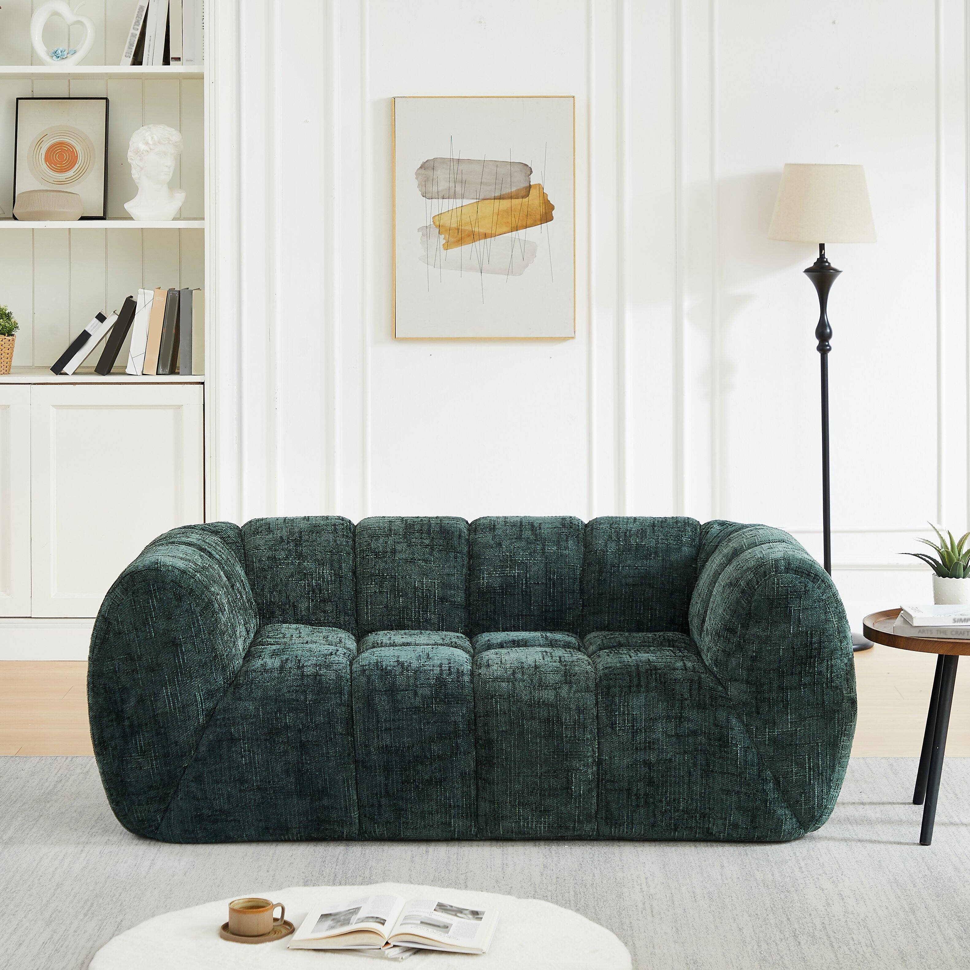 Angle. Anysun - Chenille Pure Foam Loveseat Sofa – Modern Quilted Cloud, Deep-Seat Comfortable Chenille Frabic - Green.
