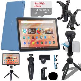 Amazon - Fire HD 10 10.1" 32GB Wi-Fi Tablet, 13th Gen, Pro Recording Kit - Ocean