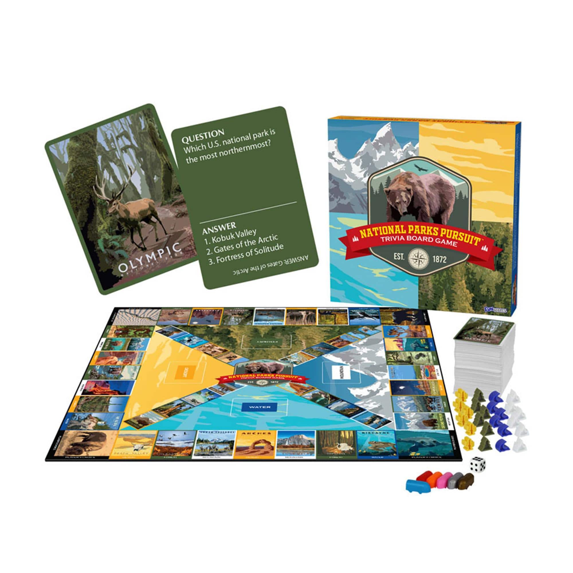 UT Brands - National Parks Pursuit Family Trivia Board Game | 2+ Players - Green
