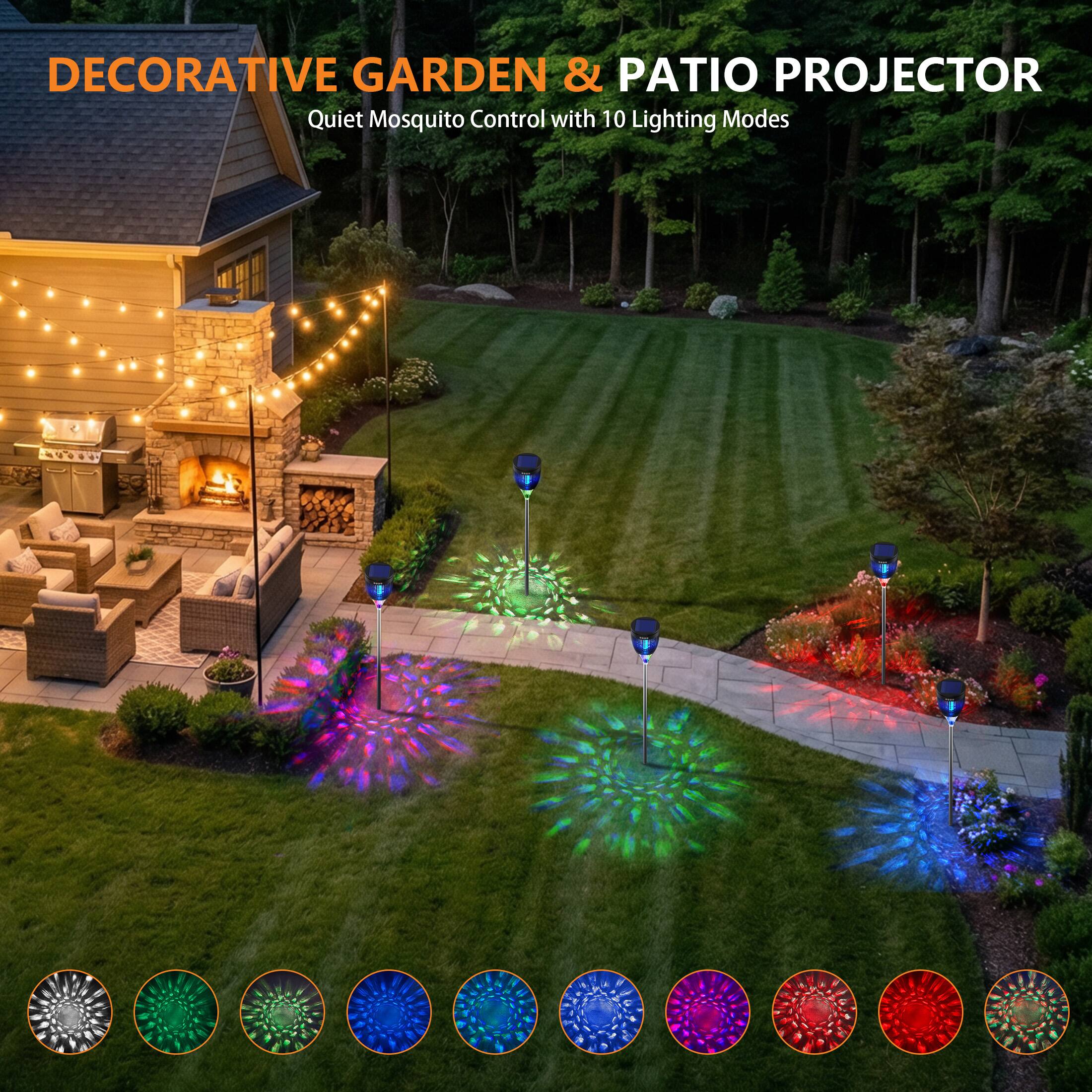 DECORATIVE GARDEN & PATIO PROJECTOR  
Quiet Mosquito Control with 10 Lighting Modes