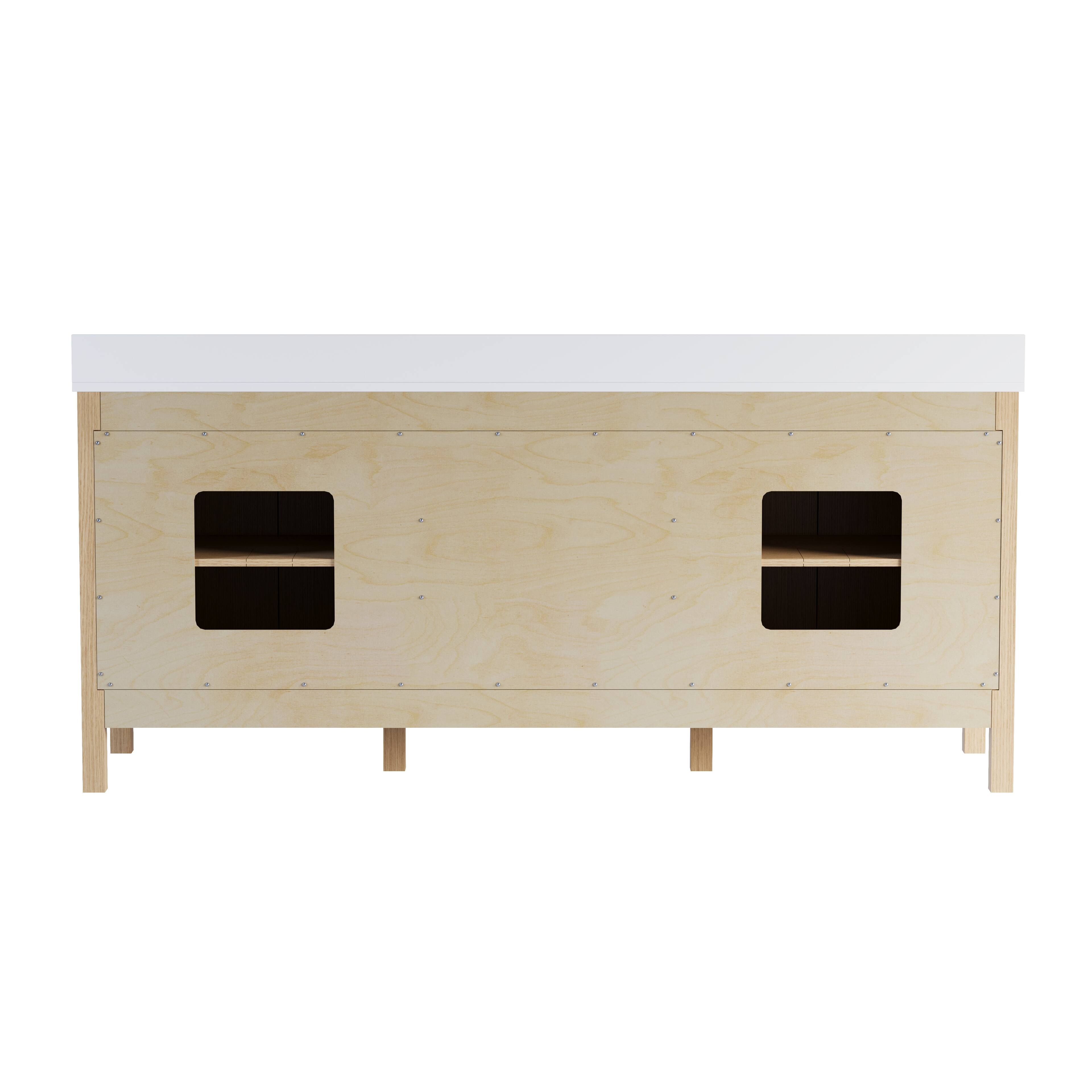 Alt View 10. WELLFOR - LORIN 80 in. Solid Wood Bath Vanity with Quartz Top, Double Sink, Soft Close, Assembled - OAK.