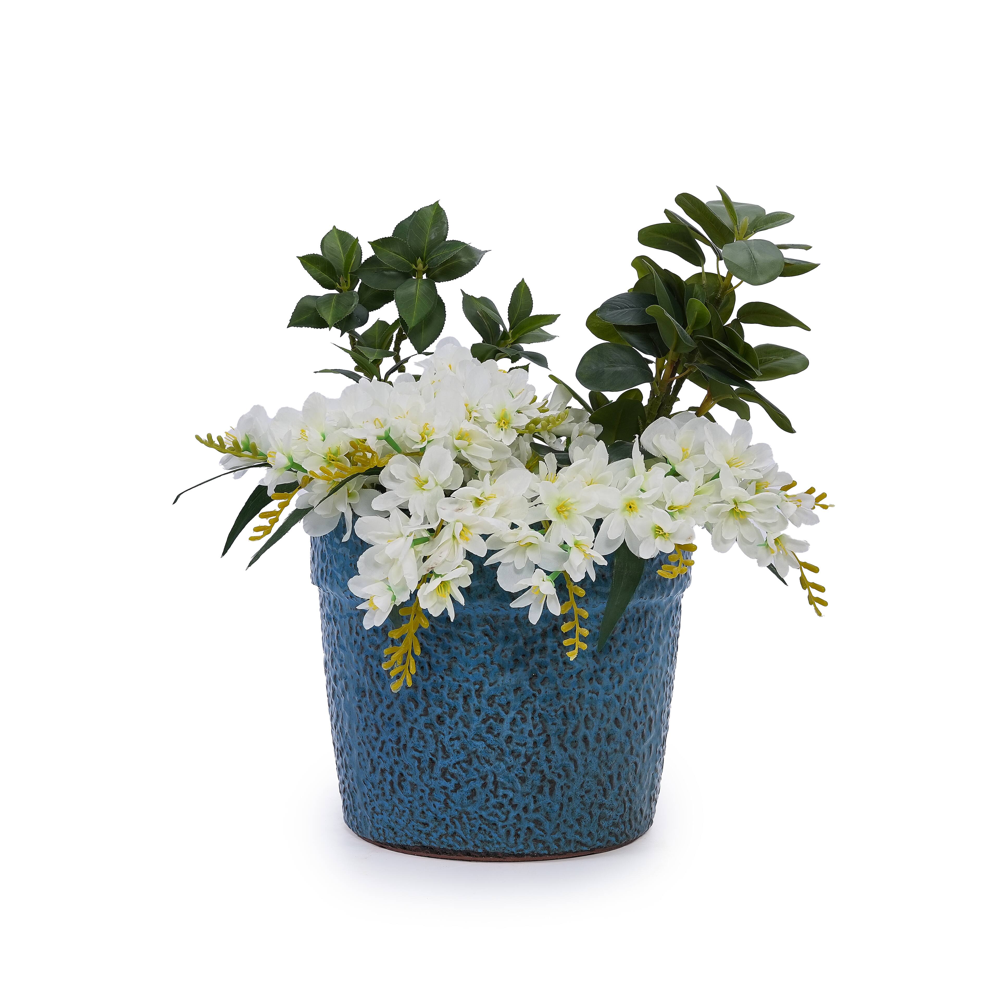 Alt View 6. Loheer - Ceramic Planter Set Loheer Handmade Blue Textured Indoor Plant Pots, Set of 3 Breathable Clay Planters 15 12 9 In.