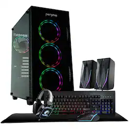 Periphio - Terra Gaming PC Bundle-AMD Ryzen 5 Radeon Vega 7 iGPU 16GB RAM 1TB NVMe Win 11, M/K Combo+Hedst &Spkrs+Deskmat - Black