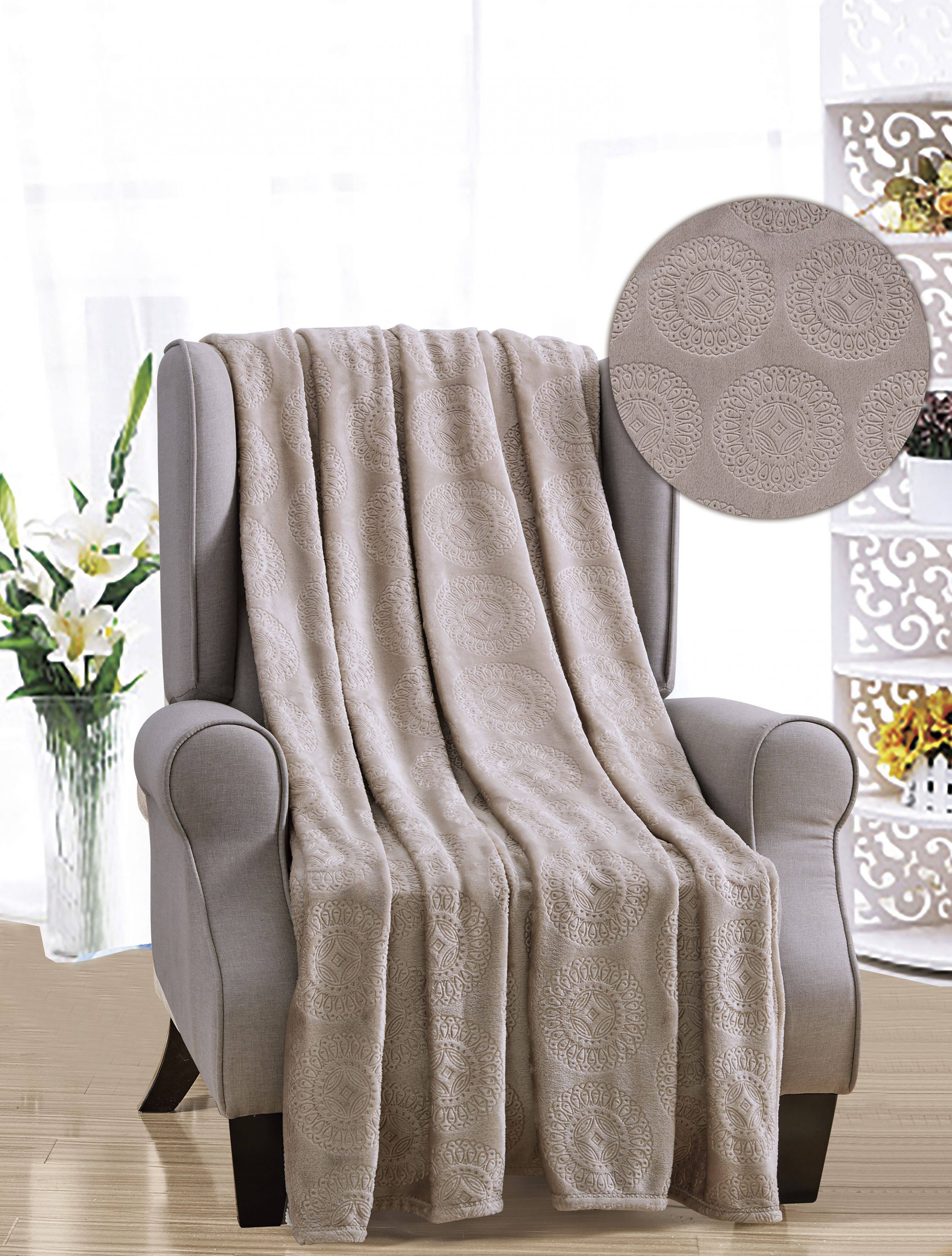 Left. Noble House - Super Comfy and Cozy Caesar 50" X 60" Microplush Throw Blanket - Beige - Beige.