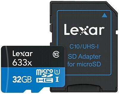 Lexar 633x  
32GB  
MicroSDHC I  
C10/UHS-I  
SD Adapter for microSD