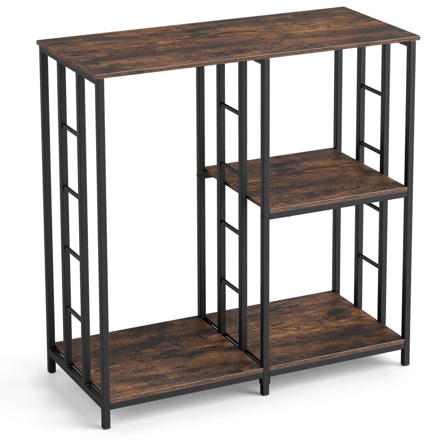 Front. Boyel Living - 3-Tier 39.5-in Kitchen Baker's Rack with Open Shelves and Mini Fridge Space Rustic Brown and Black - Brown.