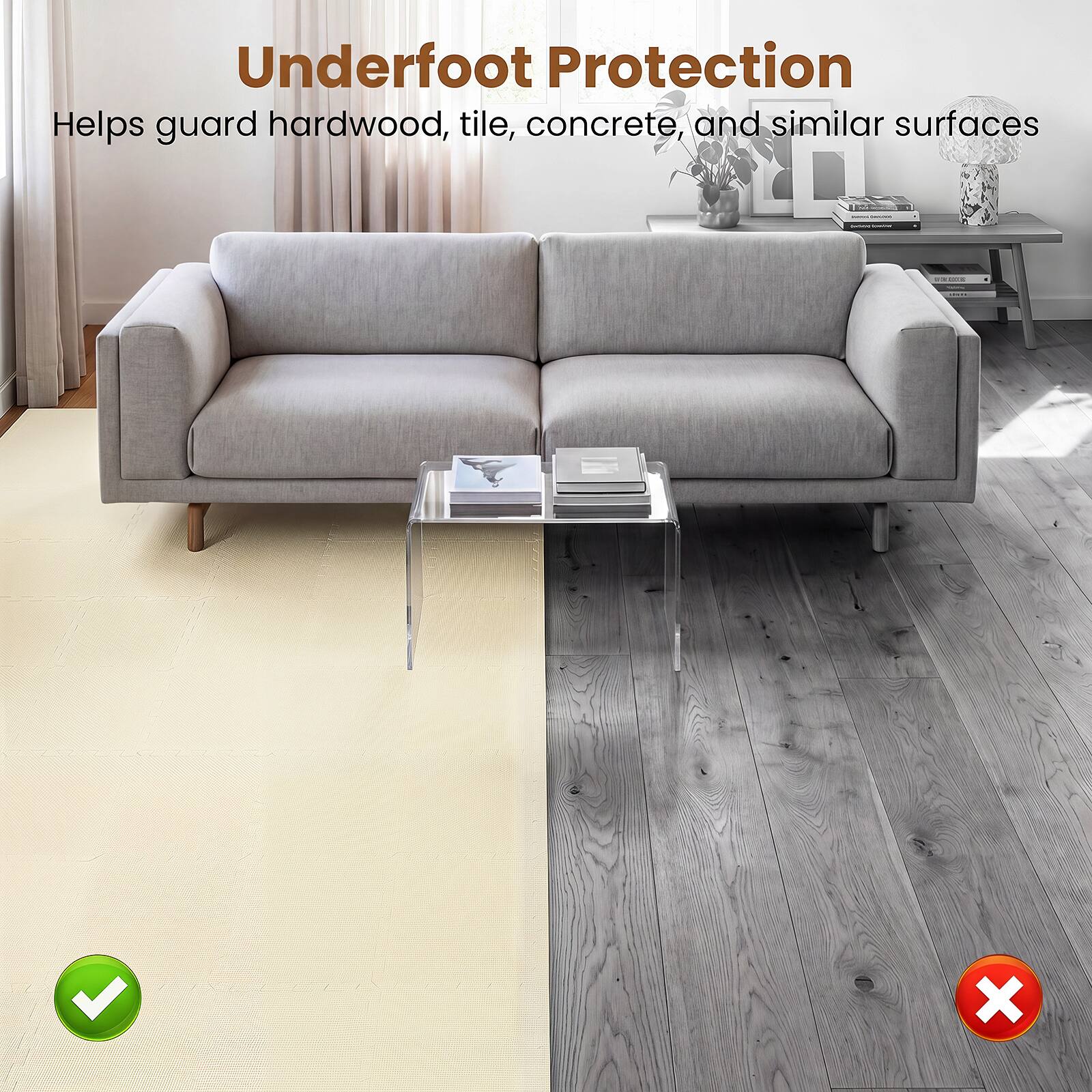 Underfoot Protection  
Helps guard hardwood, tile, concrete, and similar surfaces