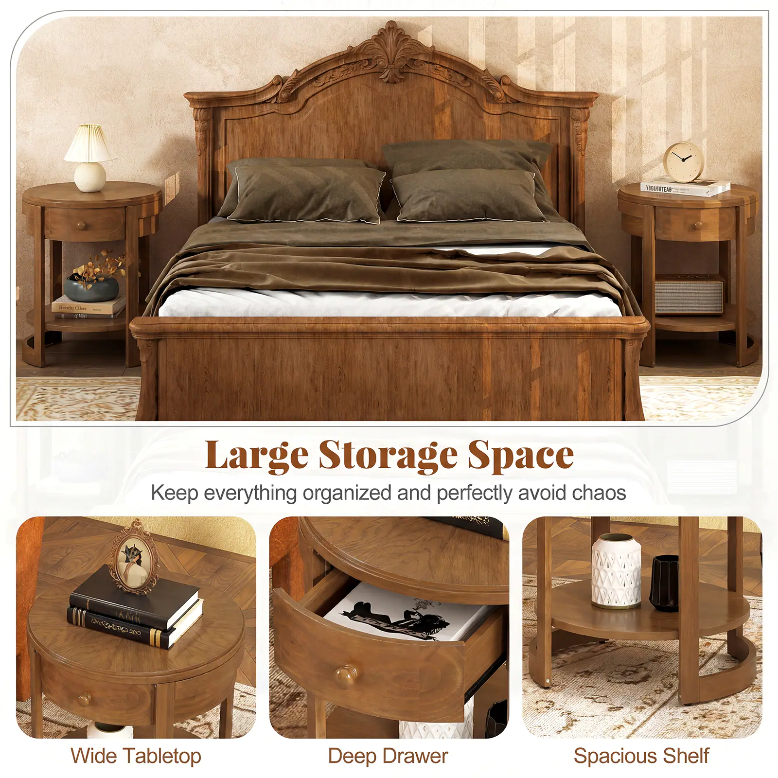 Large Storage Space  
Keep everything organized and perfectly avoid chaos  

- Wide Tabletop  
- Deep Drawer  
- Spacious Shelf