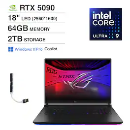 ROG Strix SCAR ASUS ROG Strix SCAR Laptop 18 WQXGA (Intel Ultra 9- 275HX, 64GB DDR5, 2TB SSD, Win 11 Pro) w/USB Hub - Off Black