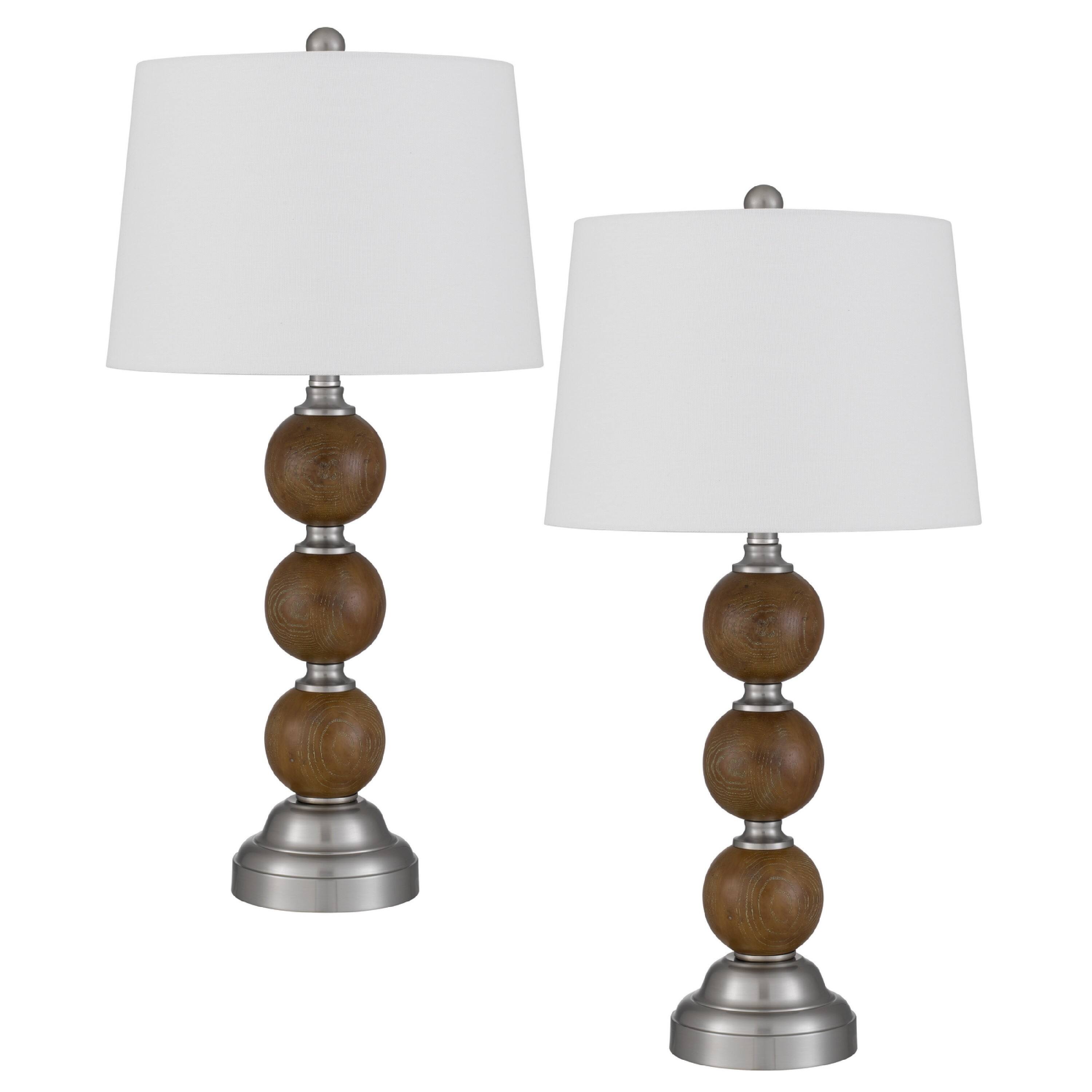 Front. Manhattan Lane - Table Lamp Set of 2, Shade, Stacked Bead Base, 28in Brushed Steel - Oak Brown, Off White, Chrome.