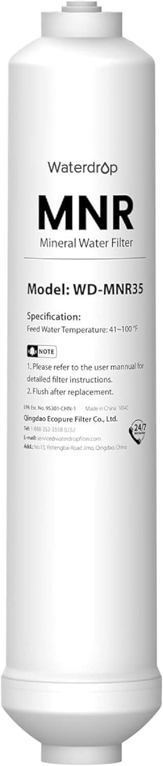 Waterdrop MNR Mineral Water Filter Model: WD-MNR35 Specification: Feed Water Temperature: 41~100F NOTE 1. Please refer to the user manual for detailed filter instructions. 2. Flush after replacement. EN No. 95301-CHN-1 Made in China 24/7 Qingdao Ecopure Filter Co., Ltd. Tel: 888 3558 (S) E-mail: service@waterdropfilter.com Add: No.13, Yeshengba Road, Jima, Qingdao, China