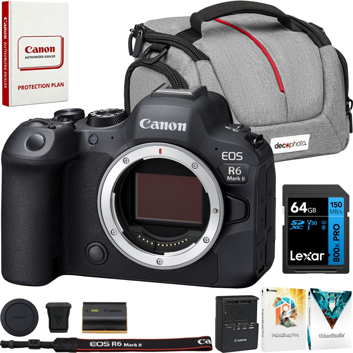 Canon - EOS R6 Mark II Full-Frame 24.2 MP Mirrorless Camera (Body) + 64GB Memory Bundle