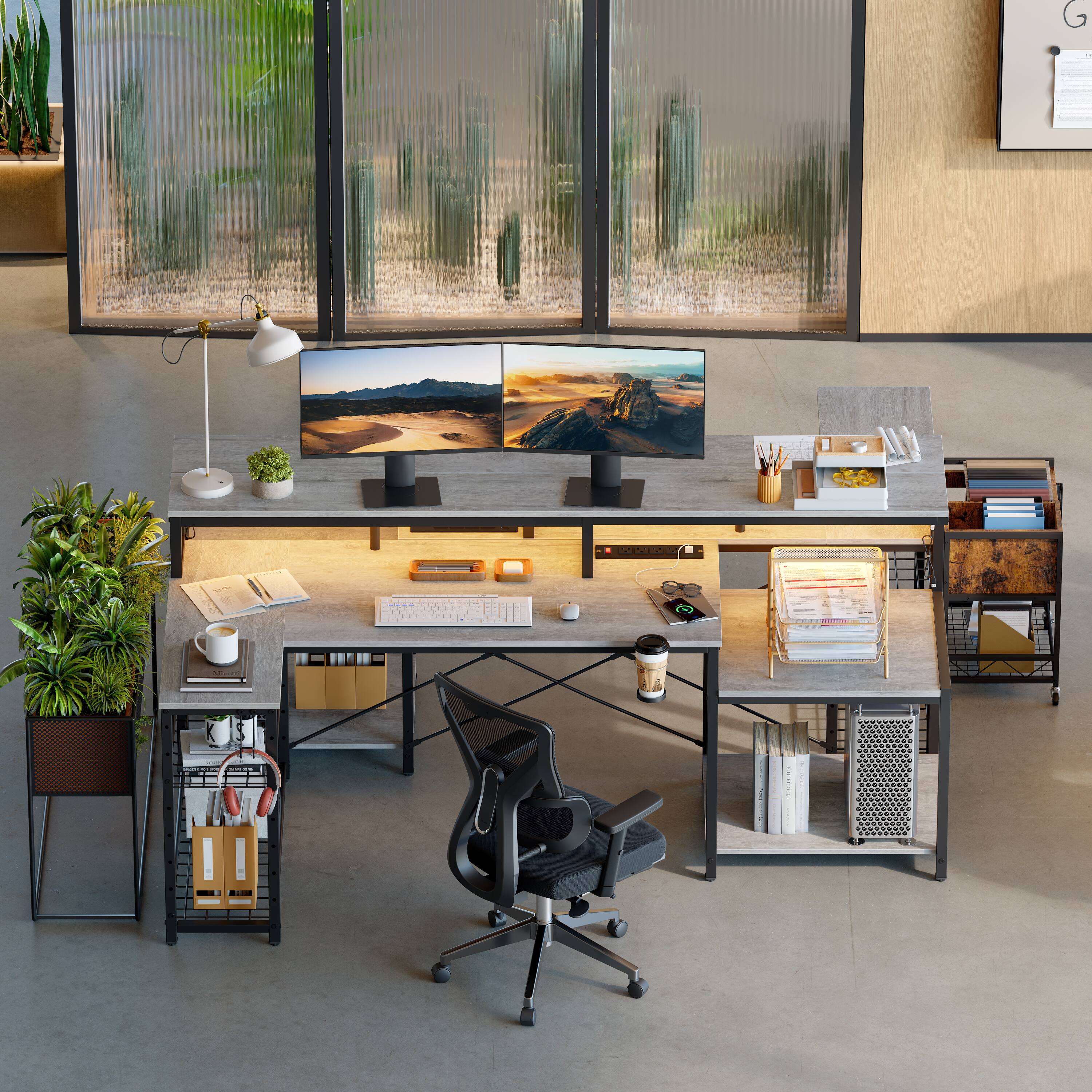 Angle. Bestier - 71inch L-Shaped LED Gaming Desk with Power Outlet Computer Desk - Gray.