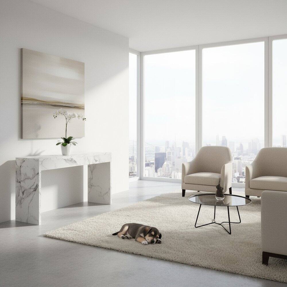 Alt View 1. FurniFact - Console Desk Hall Table with Faux Marble Finish - White Faux Marble.