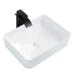 Boyel Living - Rectangular Ceramic Vessel Sink Sleek Glazed Art Bathroom Sink Bowl Countertop Vanity Basin - White