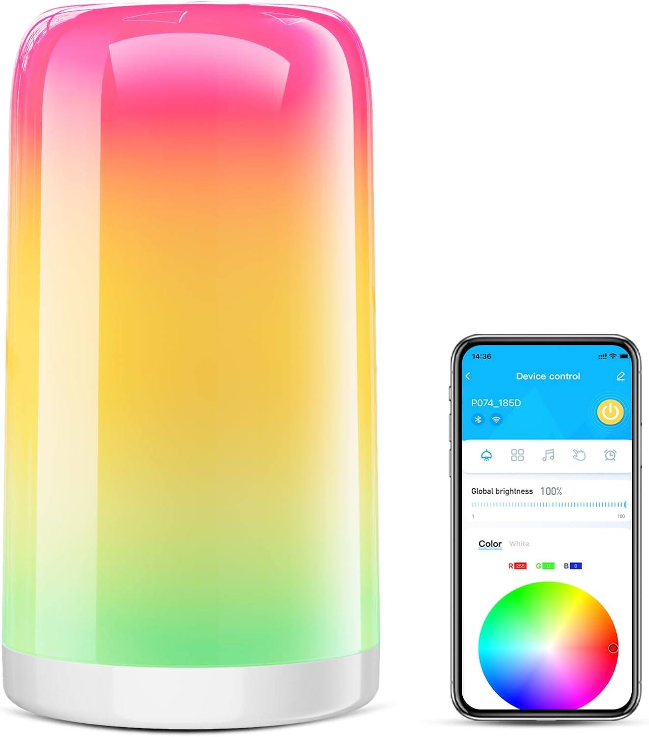 14:36 cn Device control P074_185D Global brightness 100% 1 100 Color White R i C