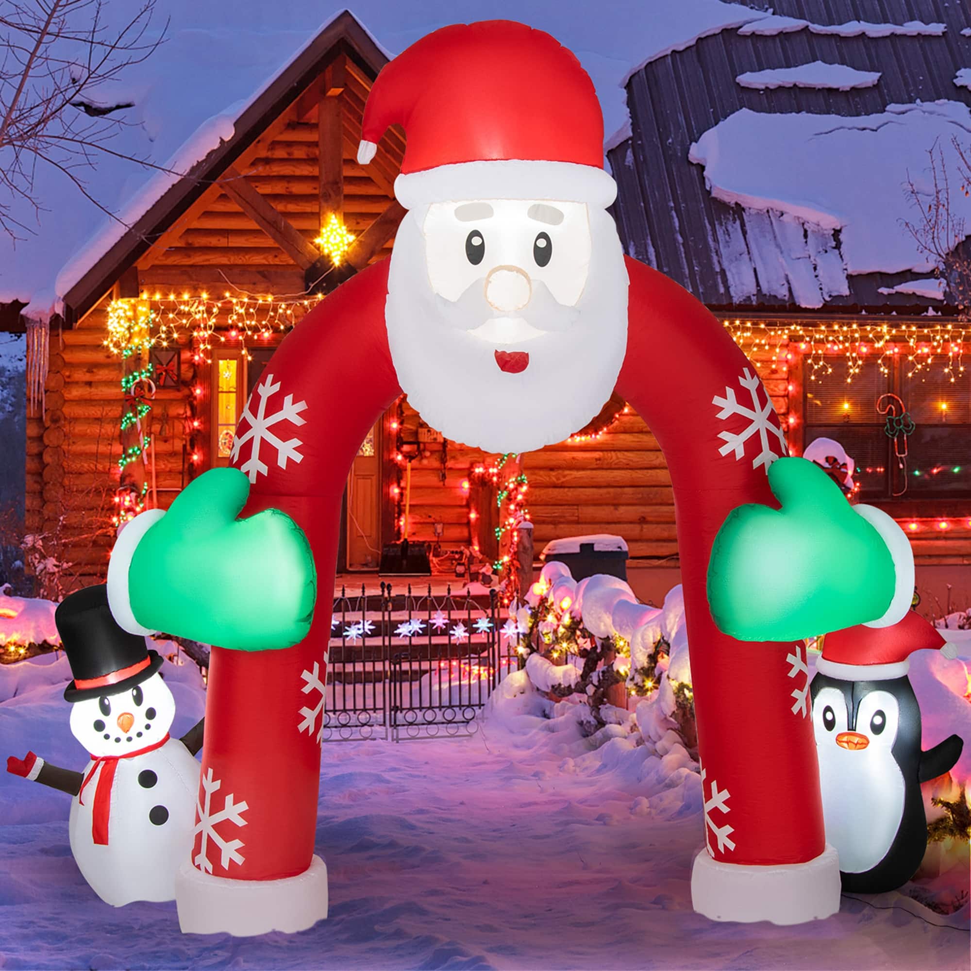 Front. Costway - 10FT Inflatable Christmas Santa Archway Decoration with Snowman Penguin LED Lights - Multicolor.