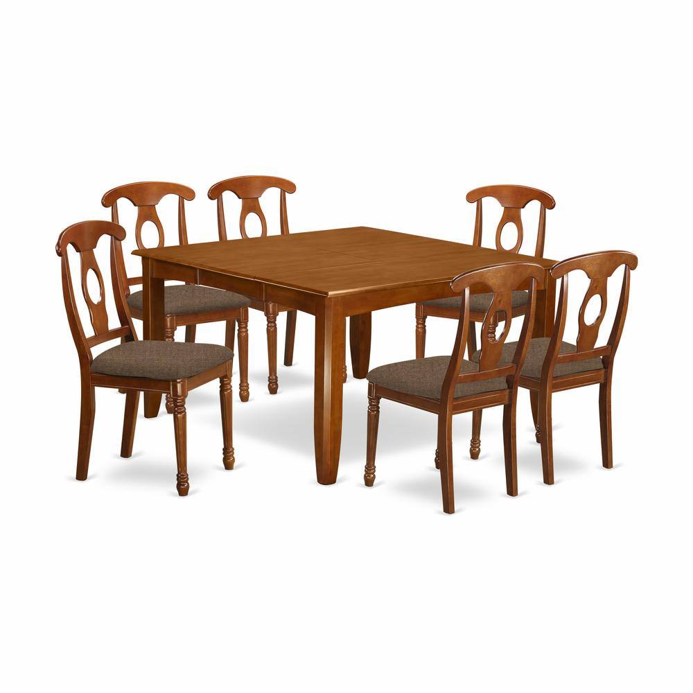 Back. East West Furniture - PFNA7-SBR-C 7 Pc Formal Dining room set for 6-Dining Table and 6 Dinette Chairs. - Saddle Brown.