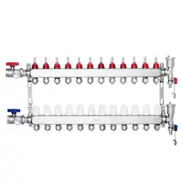 VEVOR - 12-Branch Radiant Heat Manifold,1/2" PEX Tubing Manifold,Stainless Steel PEX Manifold for Hydronic Radiant Floor Heating - Silver