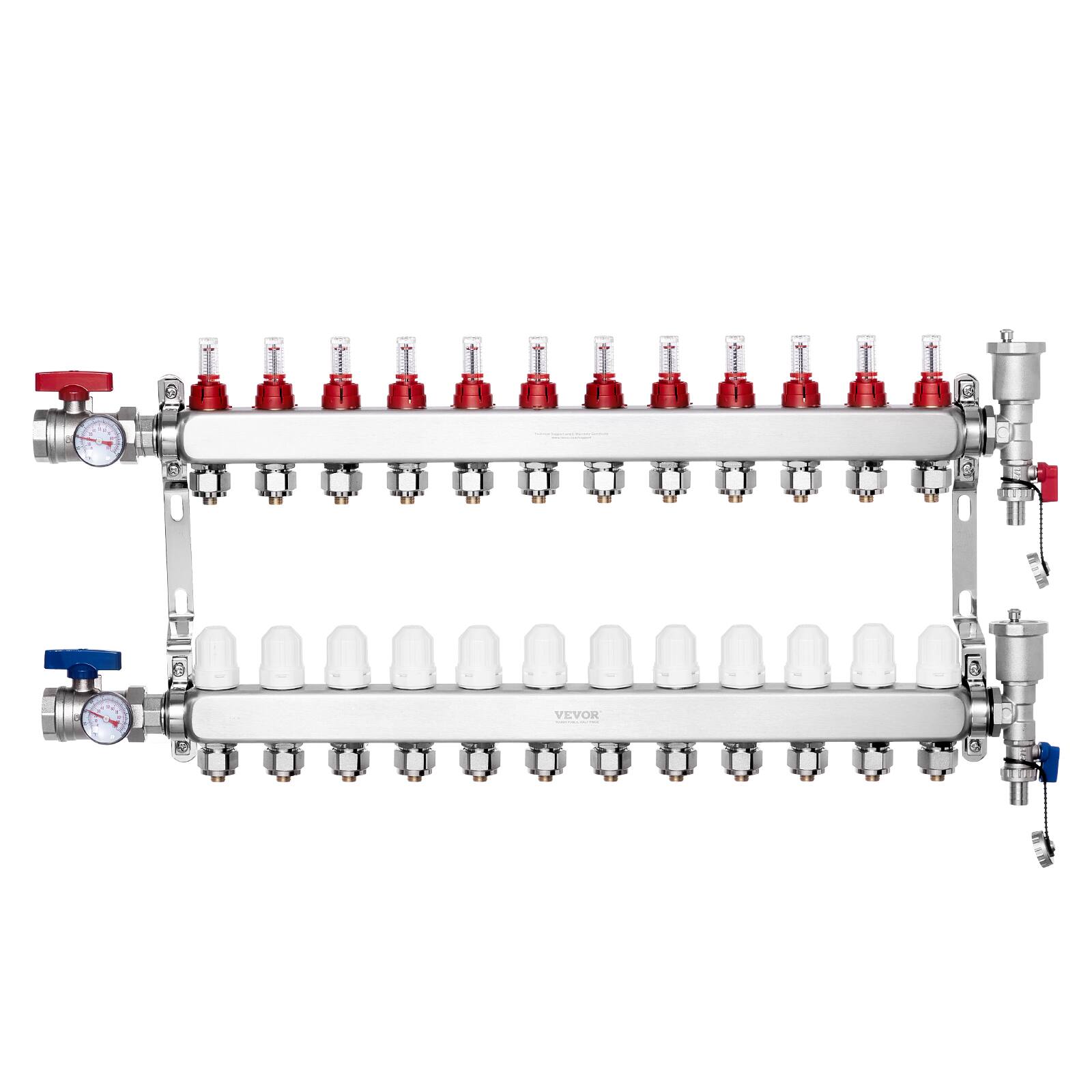 Front. VEVOR - 12-Branch Radiant Heat Manifold,1/2" PEX Tubing Manifold,Stainless Steel PEX Manifold for Hydronic Radiant Floor Heating - Silver.
