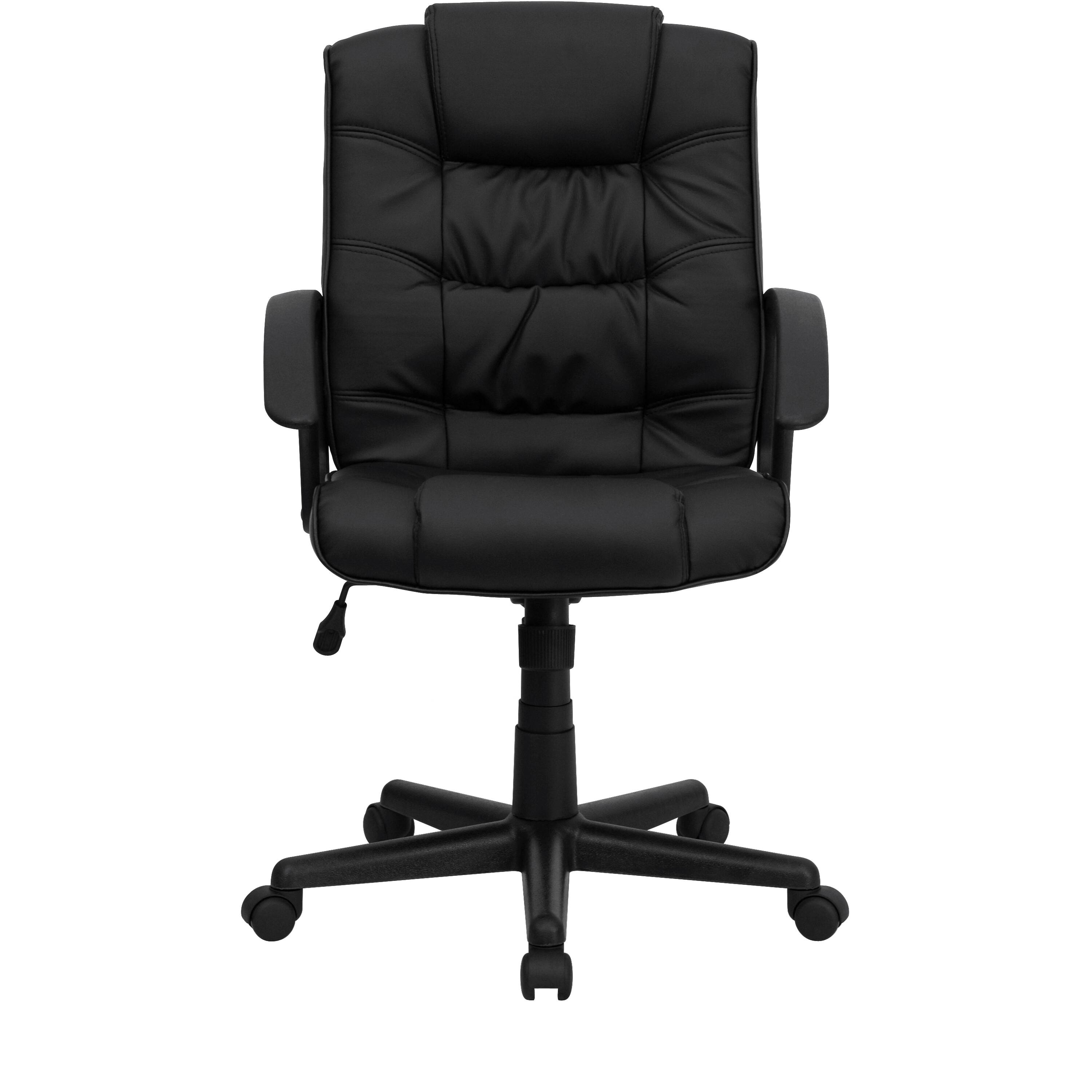Alt View 7. Emma + Oliver - Mid-Back Leather Ripple and Accent Stitch Upholstered Swivel Task Office Chair with Arms - Black.