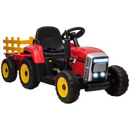 Ecooso - 12V Kids Electric Tractor with Trailer, Dual Motors, Remote Control - Red