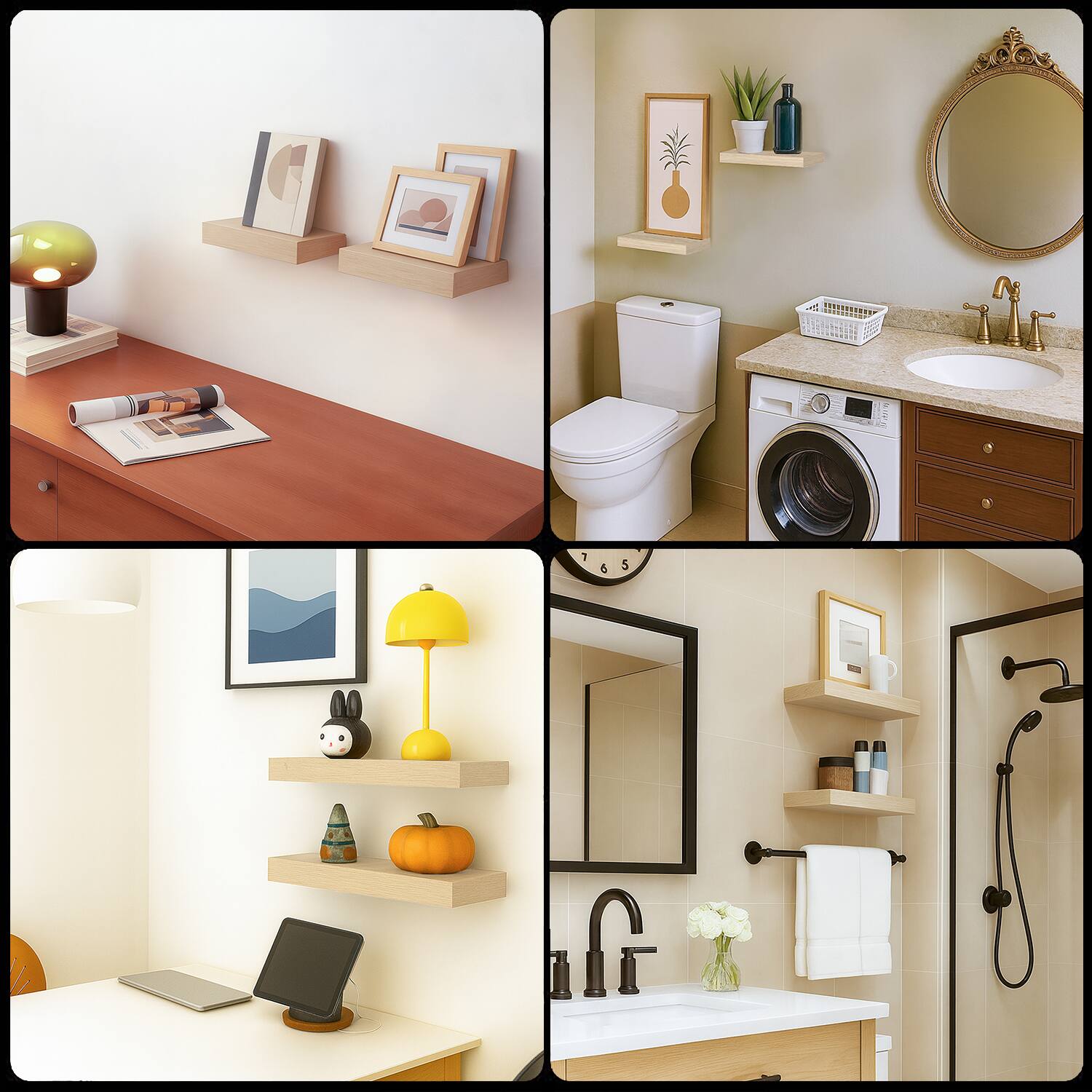 Alt View 8. BOMEDA - Wooden Floating Shelves for Wall, Wall Shelf for, Bedroom, Living Room, Bathroom Shelves Storage, 12x7x1.5 in, 2 Pack - Oak.