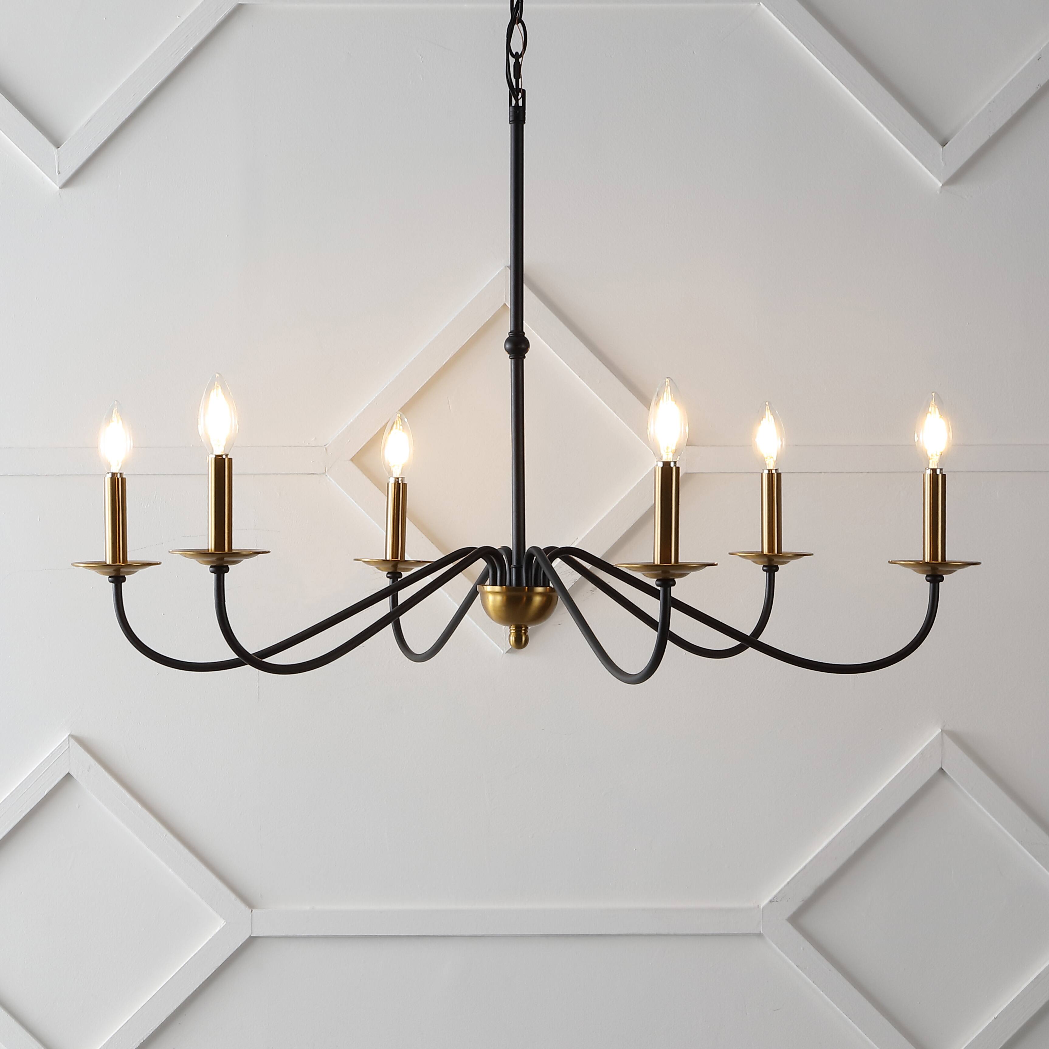 Alt View 1. Jonathan Y - Wicklow 34.75" 6-Light Bohemian Farmhouse Iron LED Chandelier, Brass Gold/Black - Brass Gold/Black.