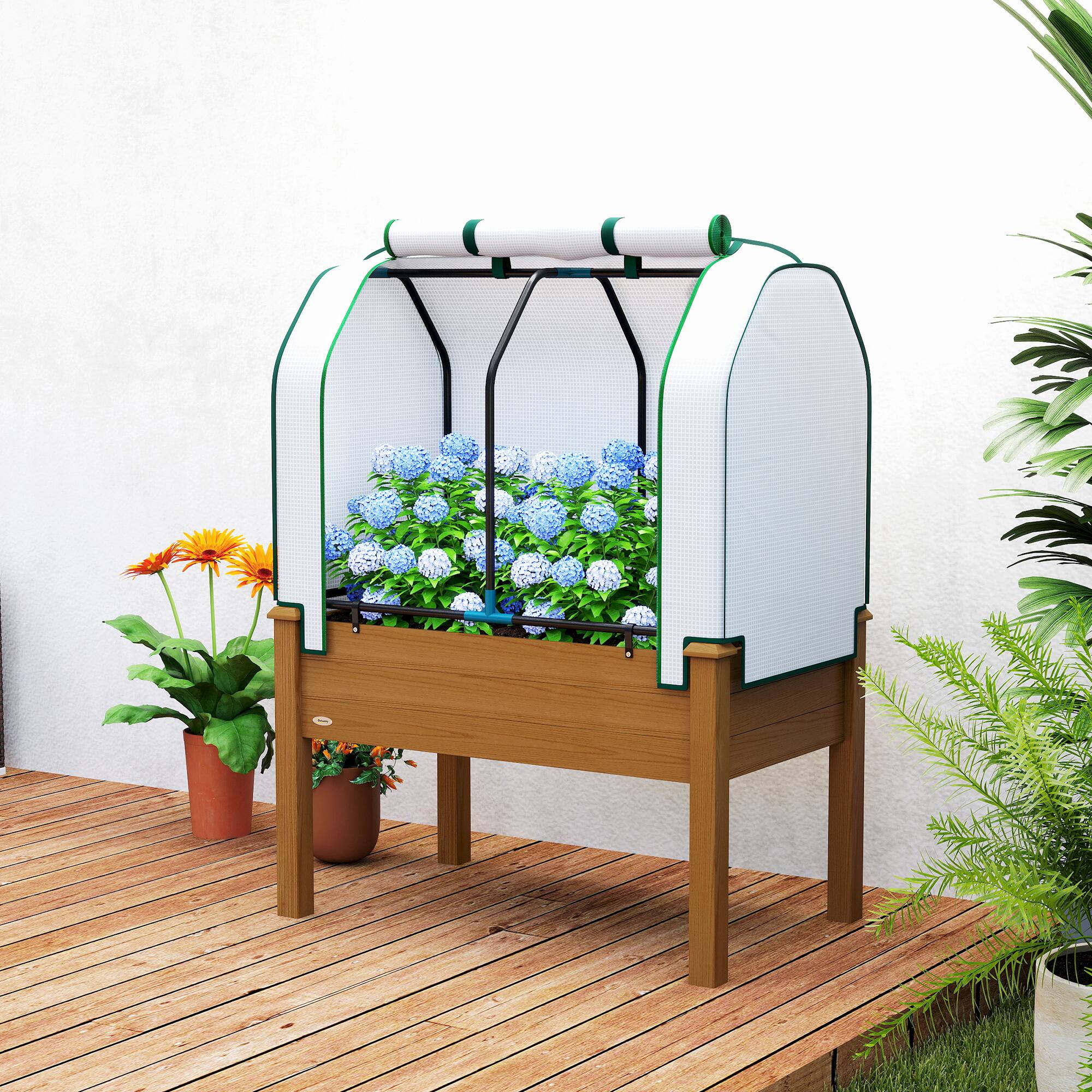 Alt View 1. Outsunny - Garden Bed with PE Greenhouse Cover Outdoor Planter Box for Herbs and Vegetables.