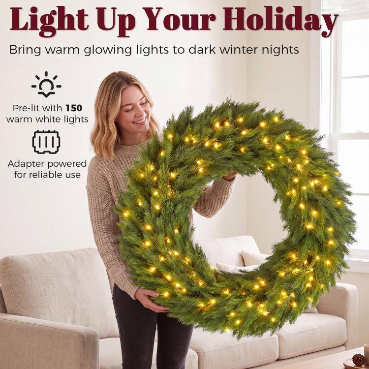 Light Up Your Holiday  
Bring warm glowing lights to dark winter nights  

Pre-lit with 150 warm white lights  
Adapter powered for reliable use