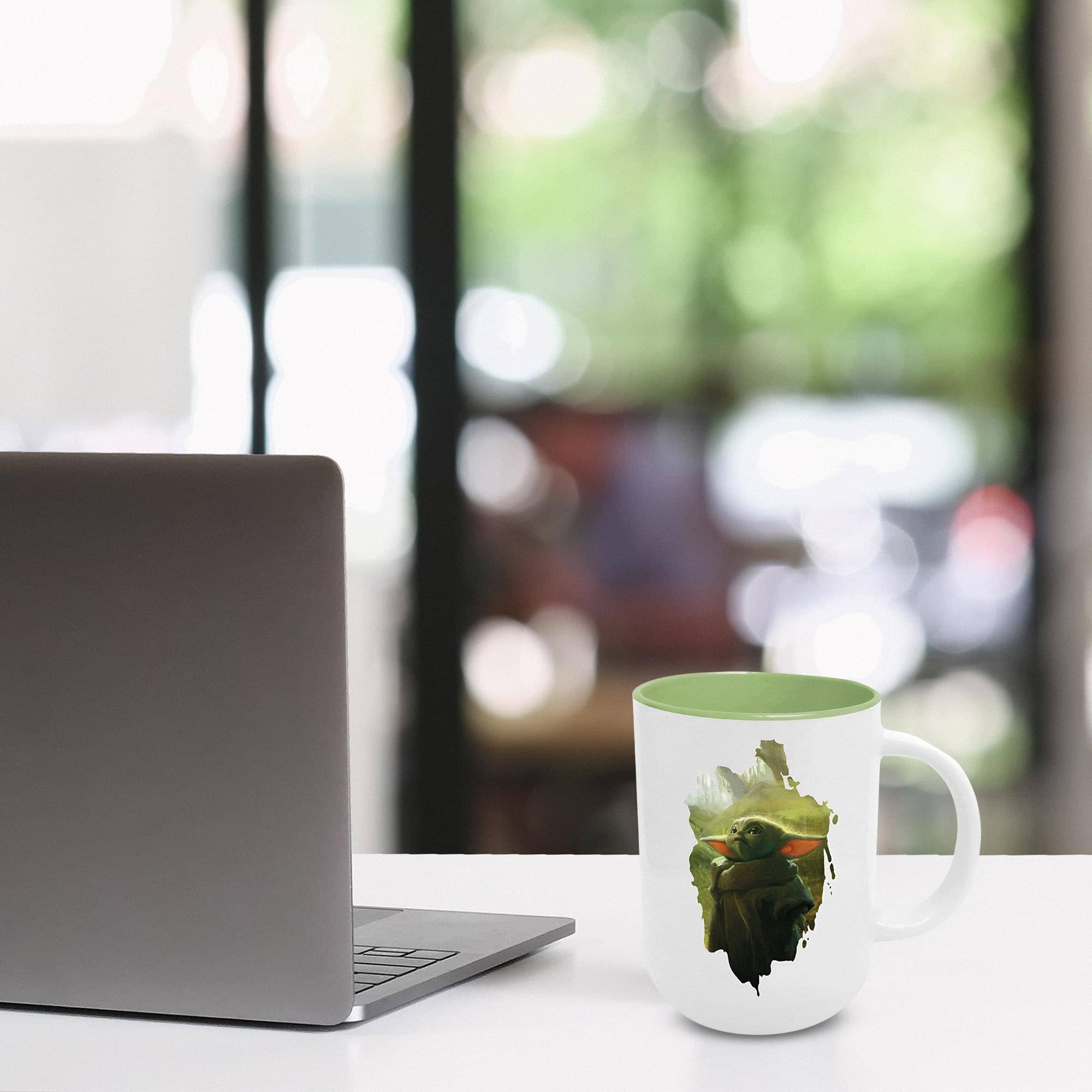 Alt View 1. Star Wars - Star Wars Grogu Brush Badge 16oz Cappucino Mug - White.