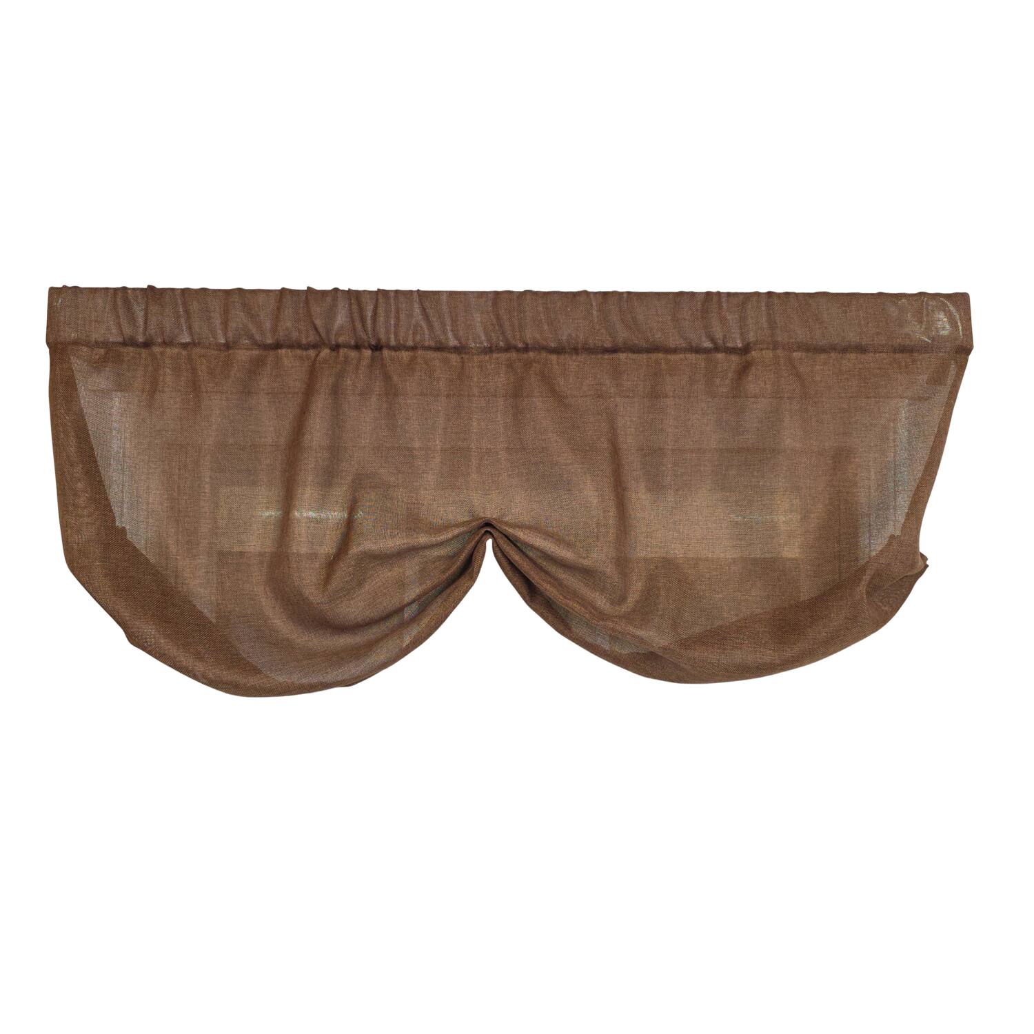 Left. RLF Home - RLF Home Linen Sheer Stationary Balloon Window Valance 100% Cotton Rod Pocket 50" x 17" Brown - Brown.
