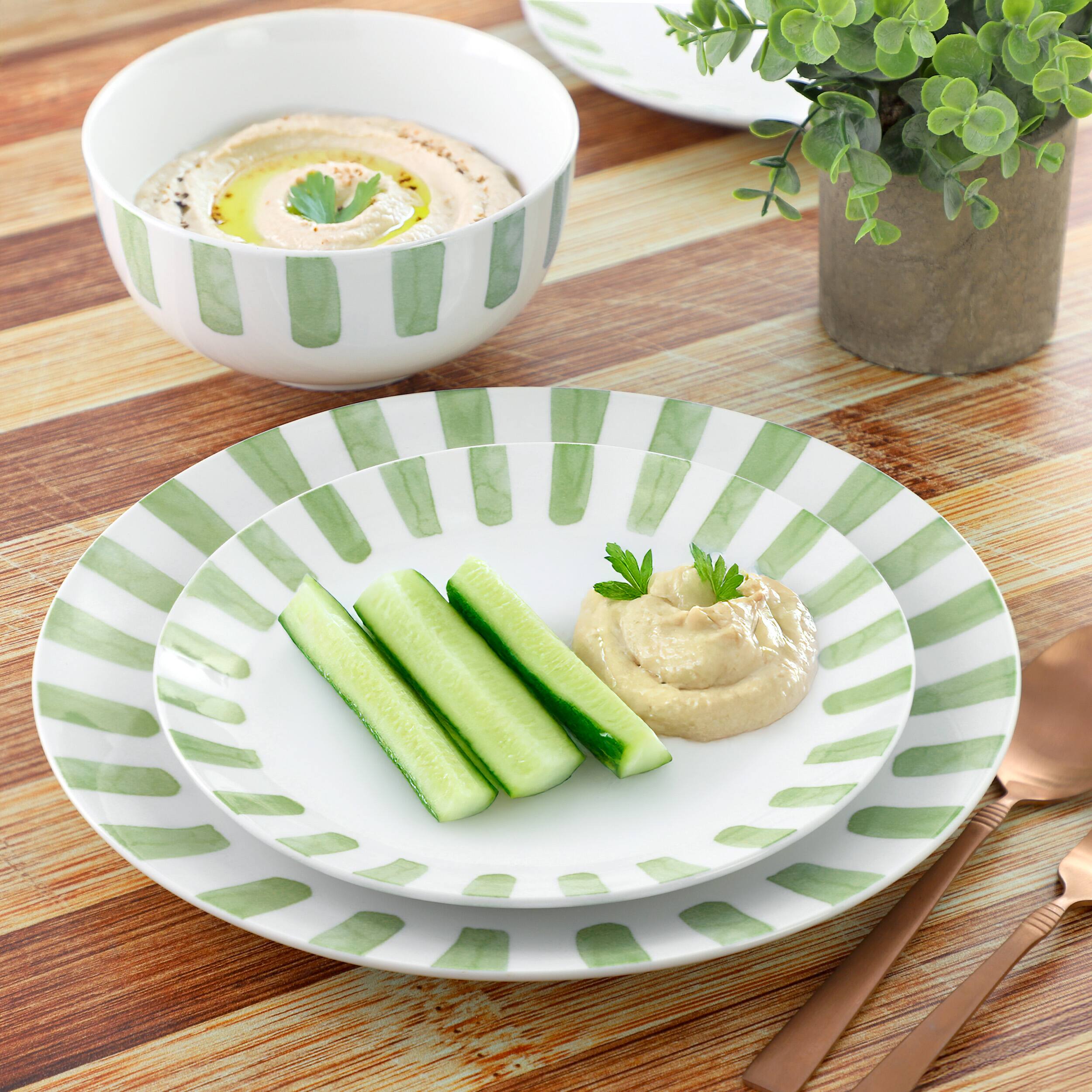 Alt View 4. Gibson - Gibson Home Pacific Waves 12 Piece Round Ceramic Dinnerware Set in Green - Green.