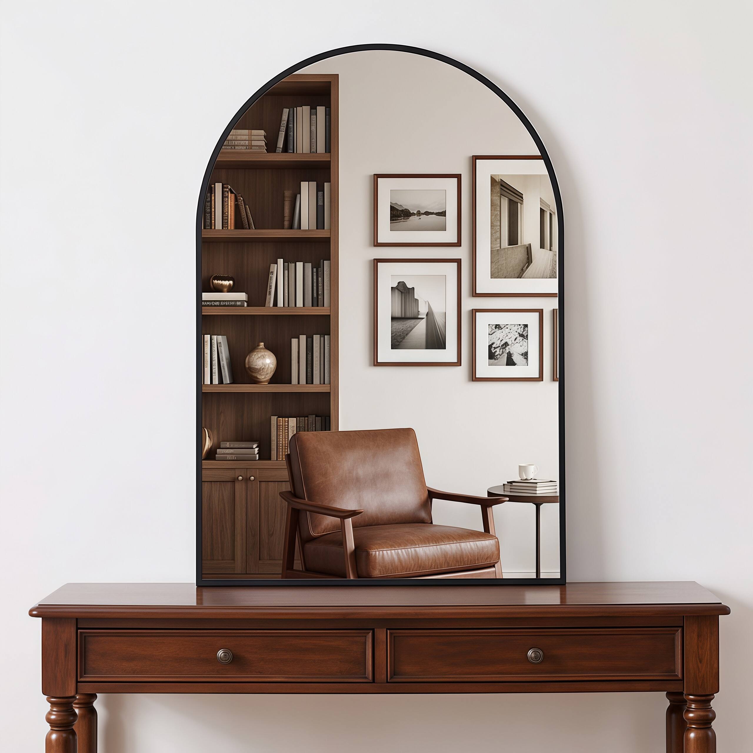 Back. Z-Edge - Arched Bathroom Mirror, 20"x 30", Wall Mounted, Vanity Mirror For Bedroom, Living Room and Entryway - Black.