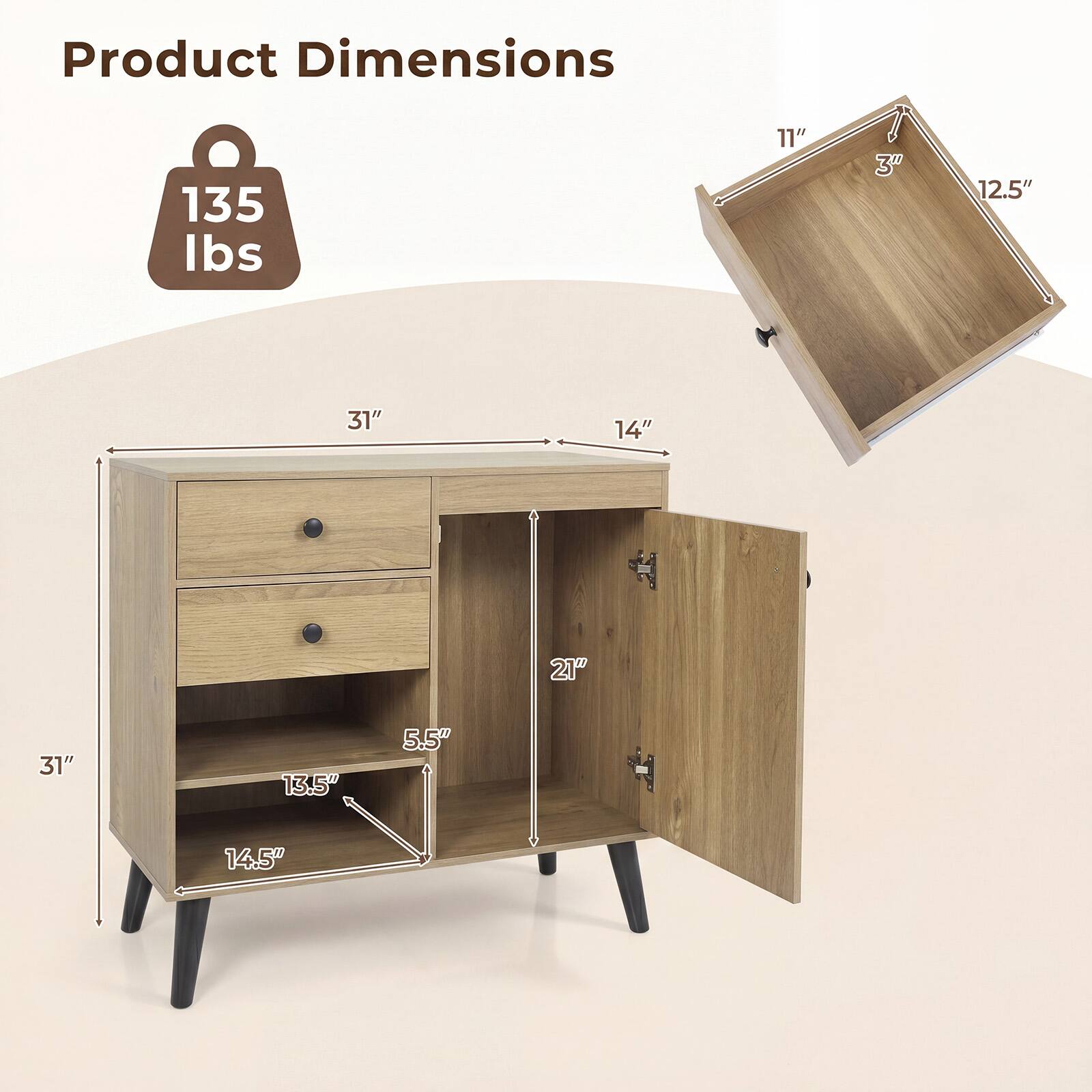 Product Dimensions: 135 lbs, 11" x 3" x 12.5", 31" x 14" x 21", 31" x 13.5" x 5.5" x 14.5"