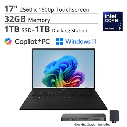 17" 2560 x 1600p Touchscreen
32GB Memory
1TB SSD + 1TB Docking Station
Copilot+PC
Windows 11
Intel Core Ultra 9
*Docking Station Included