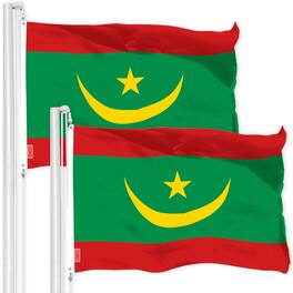 G128 - Mauritania Flag 3x5 ft Two-Pack 150D Polyester with Brass Grommets - Green, Red, Yellow