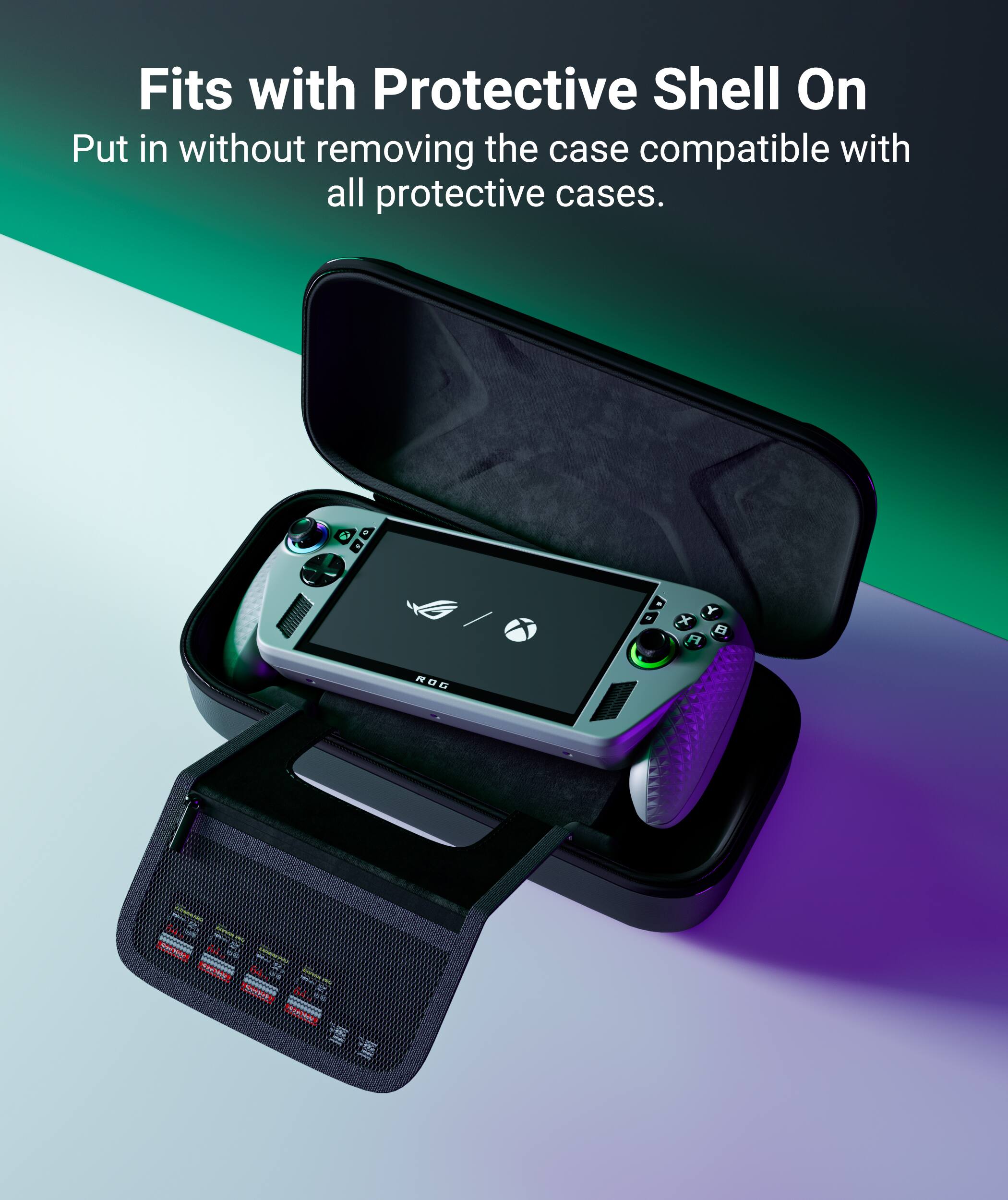 Fits with Protective Shell On  
Put in without removing the case compatible with all protective cases.