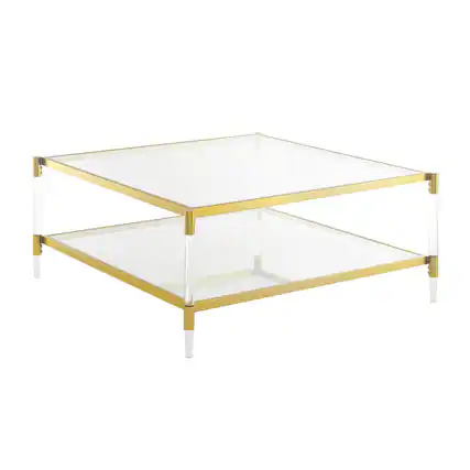 Front. Convenience Concepts - Royal Crest 2 Tier Acrylic Glass Square Coffee Table - Glass/Gold.