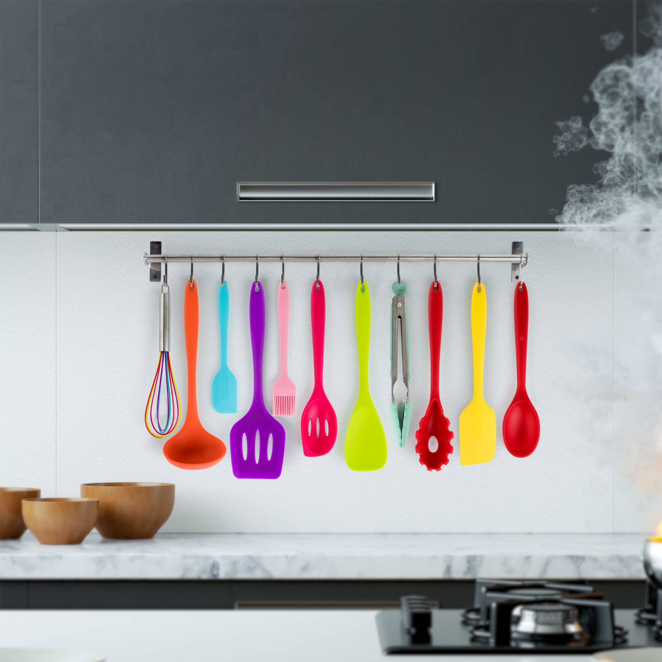 Alt View 8. MegaChef - MegaChef Mulit-Color Silicone Cooking Utensils, Set of 12 - Multi-colored.