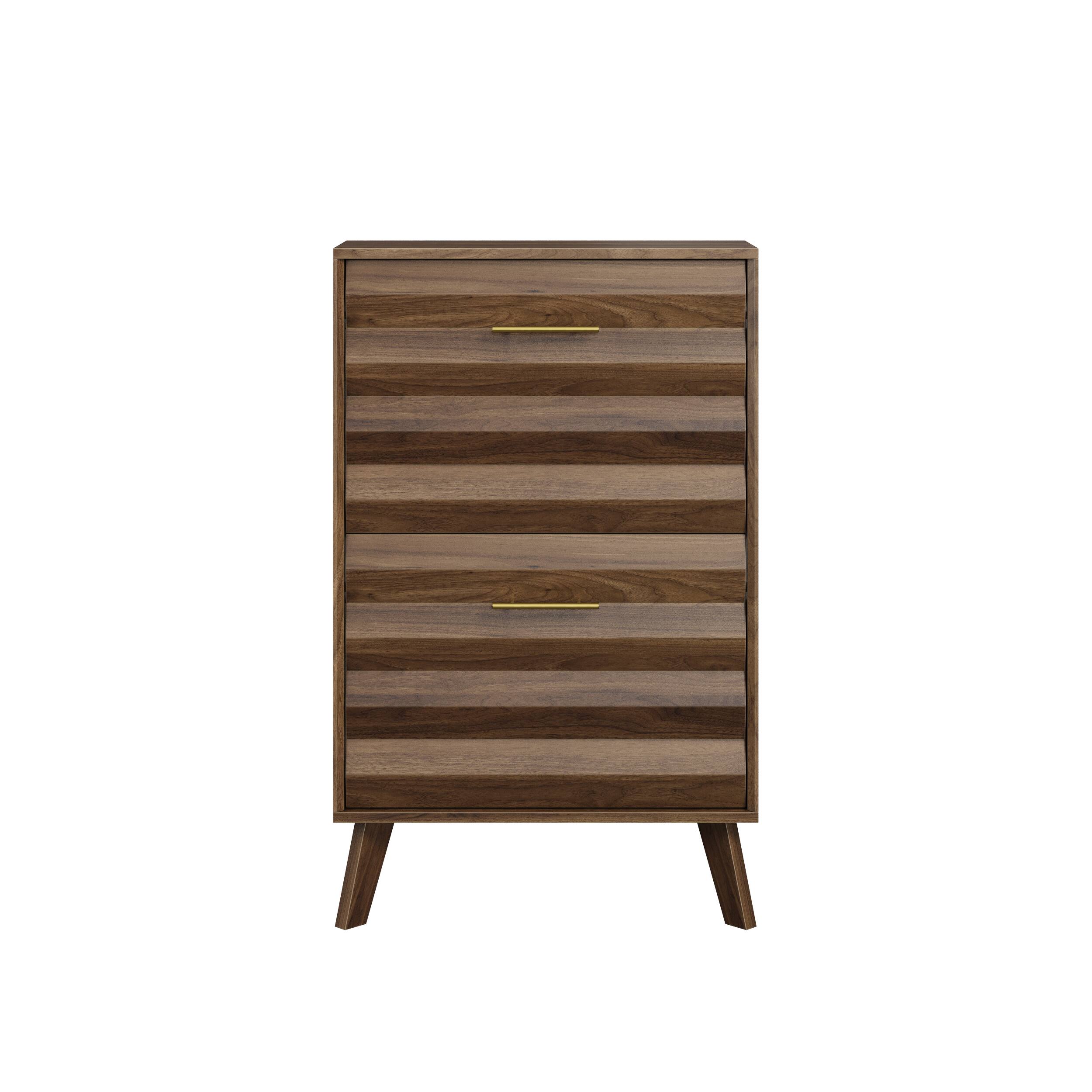 Alt View 4. MERAVOM - Shoe Cabinet with 2 Flip Drawers, Narrow Shoe Cabinet, Freestanding Shoe Organizer with Adjustable Shelves for Hallway - Brown.