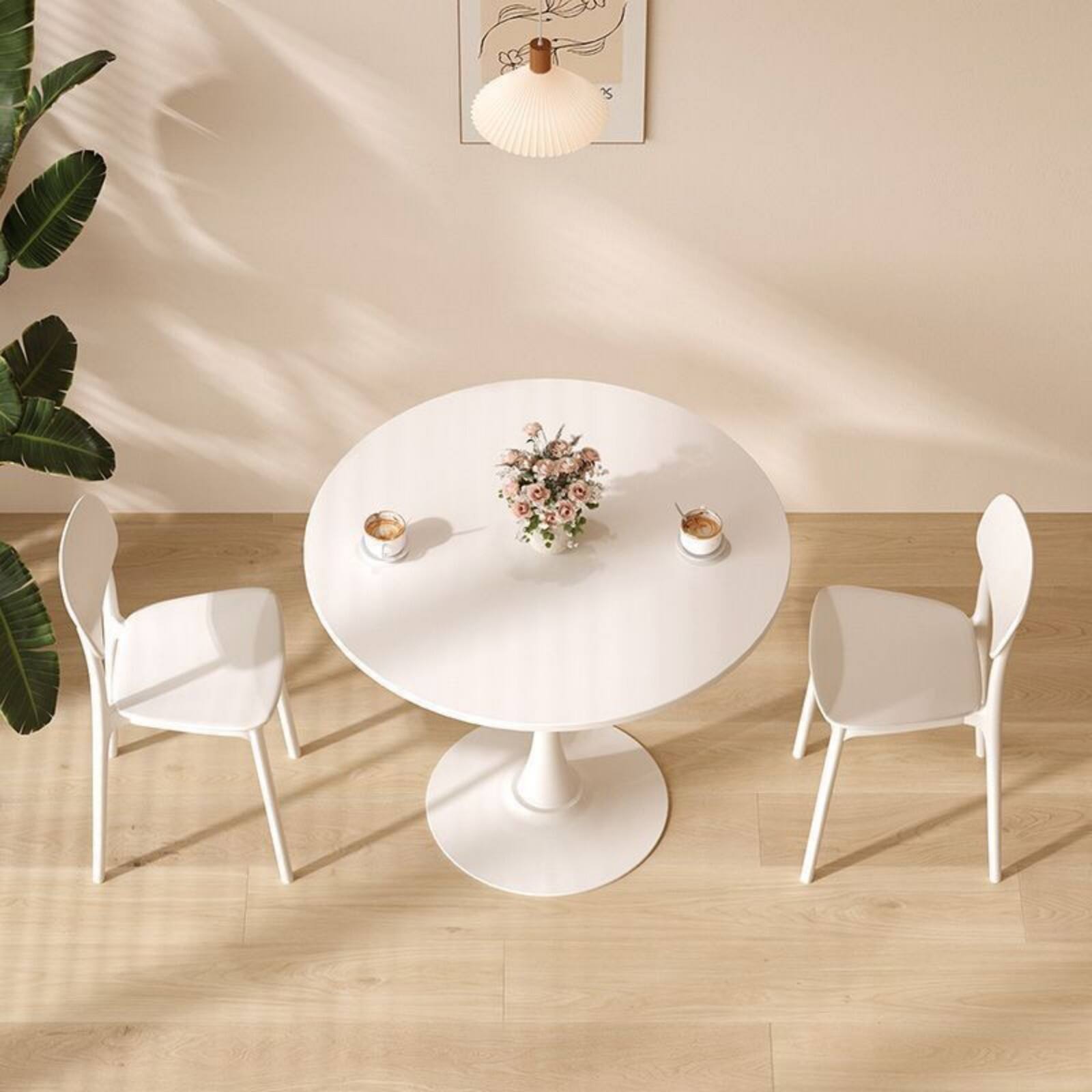 Alt View 10. Ecooso - 24" Modern Round Dining Table with Cylindrical Metal Base and Wood-Grain Top for Kitchen, Living Room, or Small Spaces - White.