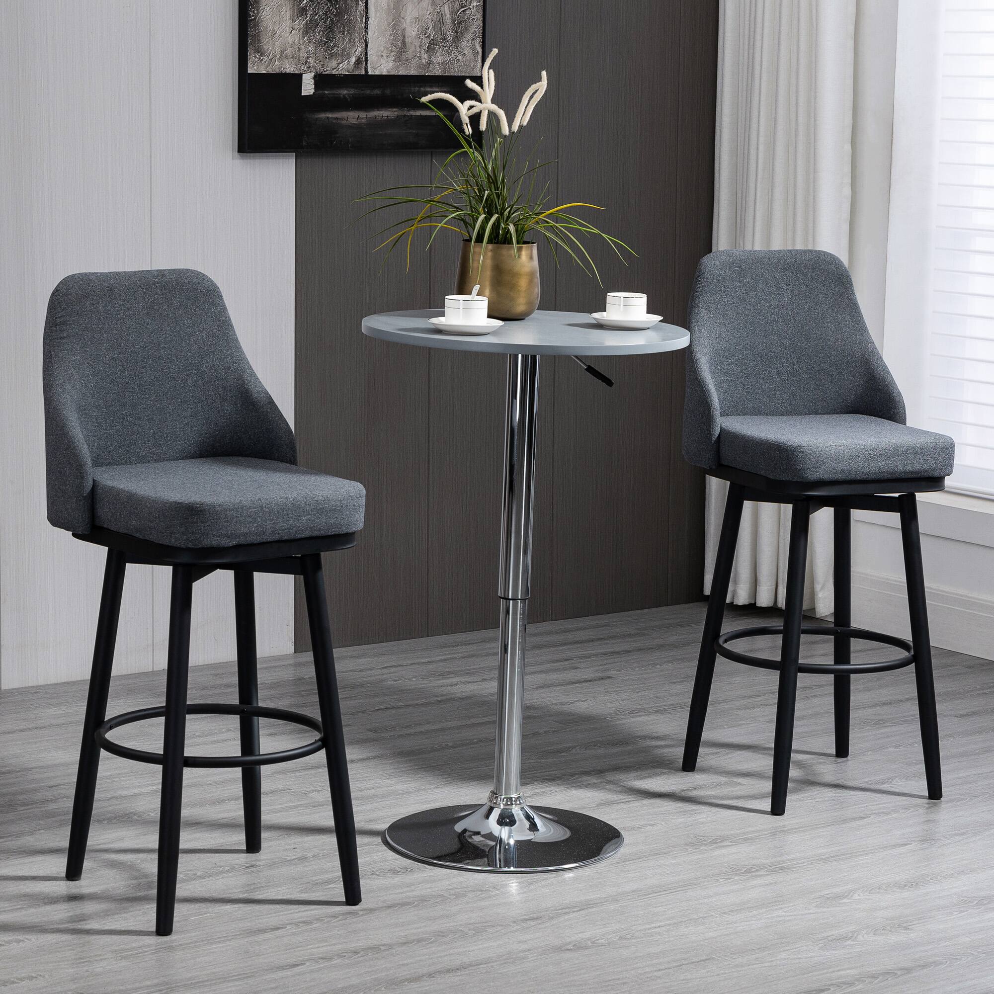 Alt View 1. Homcom - Bar Height Bar Stools Set of 2, Modern 360° Swivel Barstools, 29.5 Inch Seat Height Upholstered Kitchen Chairs - Dark Grey.