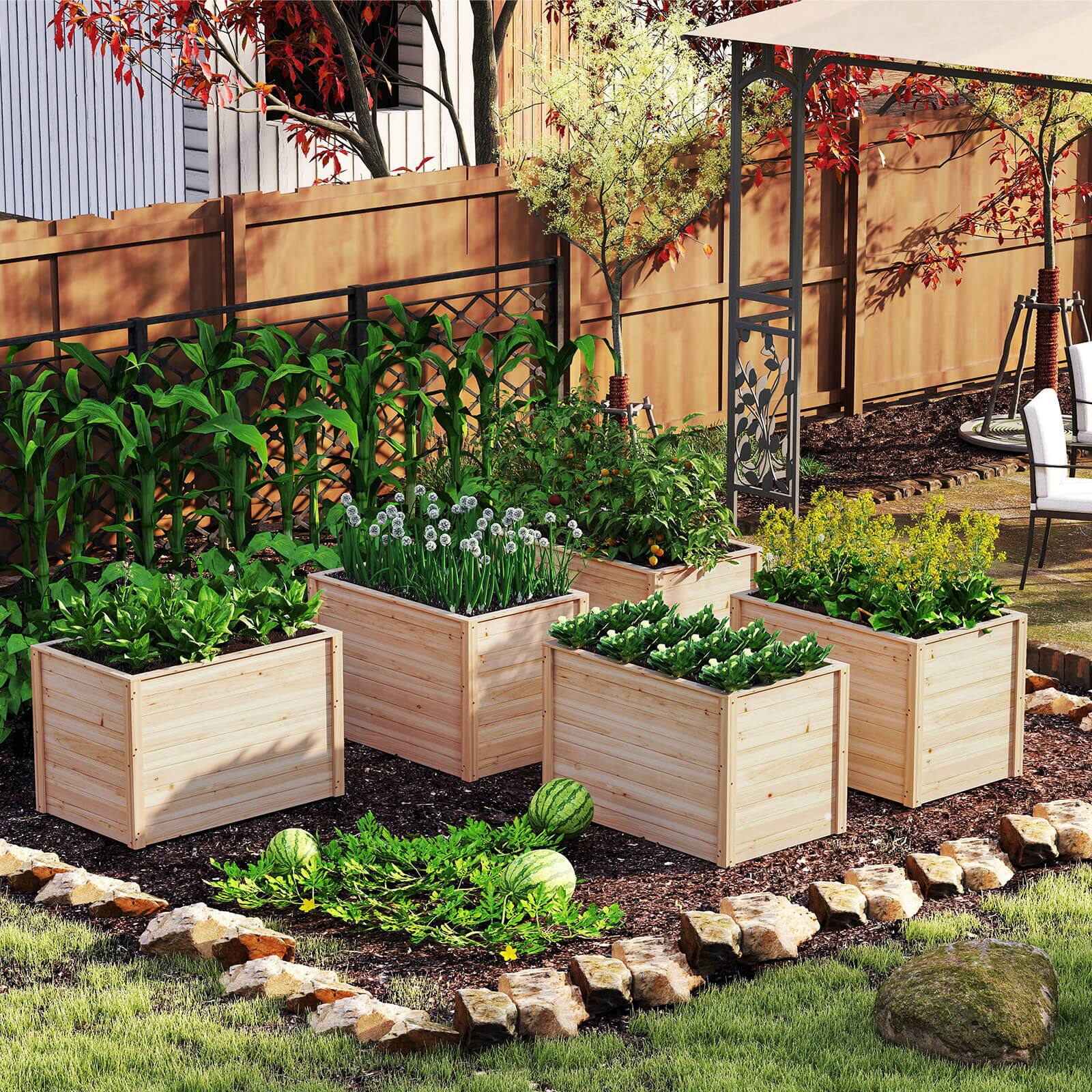 Alt View 3. Costway - Costway 1 PCS Elevated Planter Box with Open-Ended Base for Deep-Rooted Vegetable - Natural.